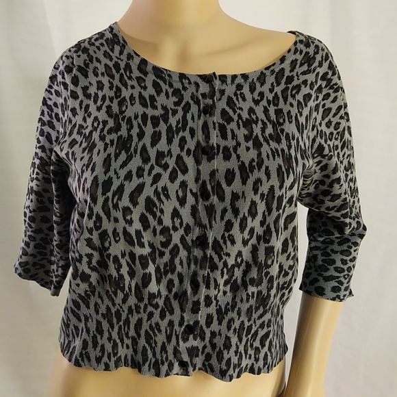 WHBM animal print cropped top short sleeve shrug S - Picture 3 of 7
